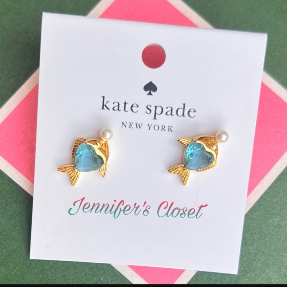 KATE SPADE Earrings / Pearl & Stone Heart Fish Stud Earrings NWT